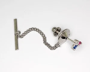3 mm Red White and Blue Cubic Zirconia Sterling Silver Tie Tack - Picture 1 of 3