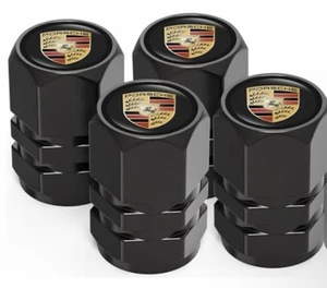 Premium Black For Porsche Valve Stem Caps Lightweight FREE USA SHIPPING - Picture 1 of 3