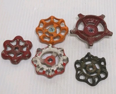 Vintage 5 Pc Industrial Metal Outdoor Faucet Hose Bib Handle Knob Steampunk Art - Image 1 of 4