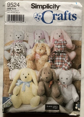 OOP Simplicity 9524 Elaine Heigl 2 Piece Pattern 14 in Stuffed Dog Rabbit Bear - Image 1 of 4
