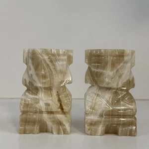 Juego de 2 sujetalibros azteca maya tiki ónix tallada en piedra de mármol - vintage - Imagen 1 de 9
