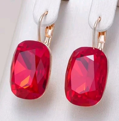 Luxus Ohrringe Huggie 585er Rolled Roségold Walzgold Rote Kristall 585rg Stamp - Bild 1 von 4