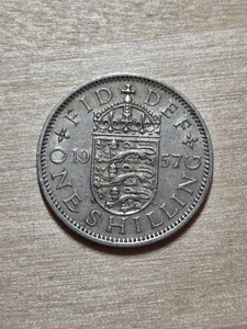 Großbritannien 1-Schilling Münze, 1957, englisches Schild. KM# 904, Kupfer-Nickel. - Bild 1 von 4