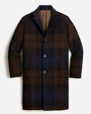 J CREW $798 Ludlow Reglan Sleeve NAVY BROWN Big Plaid Topcoat in Irish Wool 41 R - Image 1 of 4