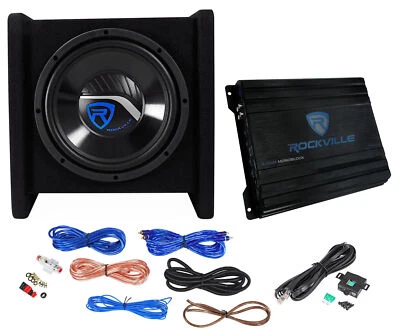 Caja de subwoofer para automóvil Rockville RV10.1D 500w 10" cargada + amplificador mono + kit de amplificador Foto 1 de 4