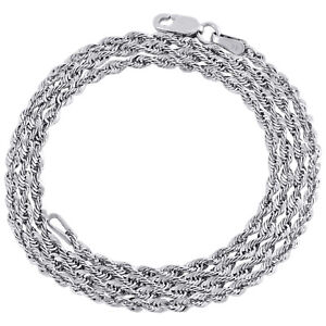10K White Gold Diamond Cut Hollow Rope Chain 2mm Wide Necklace 18 - 26 Inches