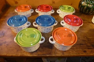8 Dotted Heat Resistant Ceramic Potty with Lid, Handpainted, Top - Picture 1 of 7