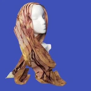 Hand Painted Silk Scarf 52x10" Earth Botanical Trees Browns Reds Cappuccino NWT - Picture 1 of 7