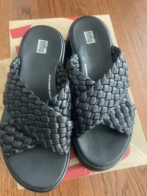 Сандалии-шлепанцы FitFlop Lulu Cross кожа черные 7 слегка б/у - Изображение 1 из 4