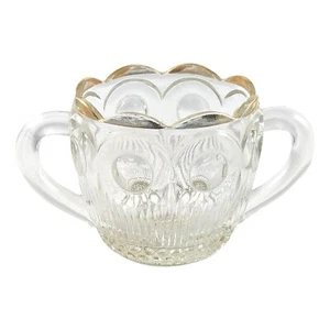 Bartlett Collins Glas Zuckerdose Manhattan Gold gewellter Rand Pressglas 3" - Bild 1 von 3