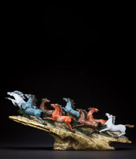 China Brass Copper Hand Painting Modern Animals Art Eight Horses Sculpture   