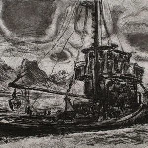 Hans Dietmann Dampfer am Kai Norwegen signiert Radierung auf Bütten 20 Jhd - Bild 1 von 4