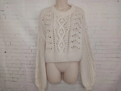 Urban Outfitters Cropped Knit Crochet Sweater Womens Size Small Ivory  (C8) - Image 1 of 4