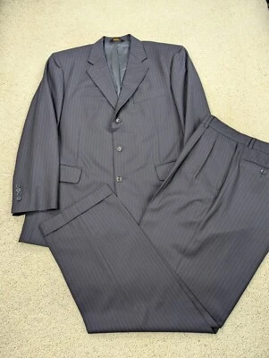 Jos A Bank Suit Mens 42R 34x30 Blue Pinstripe Wool 2 Piece Signature Gold Italy - Image 1 of 4