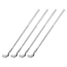 4Pcs 8.6" Stainless Steel Spoons Straws Reusable Twist Handle Spoon, Silver