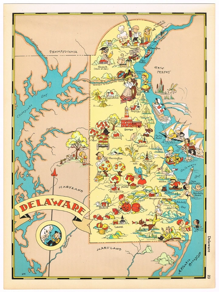 MAPA DOVER ORIGINAL GEOGRAFÍA GAY RUTH TAYLOR DELAWARE PICTÓRICO 1935 EXCELENTE Foto 1 de 1