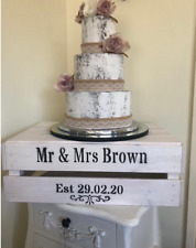 Personalised Rustic Whitewashed Wooden Wedding Anniversary Cake Crate Stand 