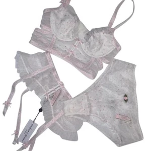For Love & Lemons Evie Full 3 Pc Set - Long Line Bra Garter High-Waist Panty - - Picture 1 of 7