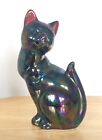 Vintage Ornament Figurine Cat Ceramic Iridescent Blue/Purple 17cm