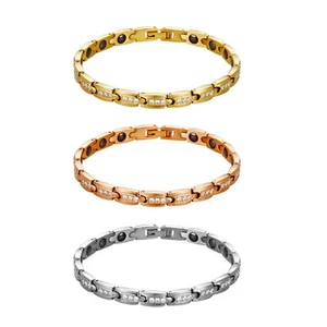 Women Stainless Steel Cubic Zirconia Magnetic Bracelet Ladies CZ Wrist Bangle - Picture 1 of 28