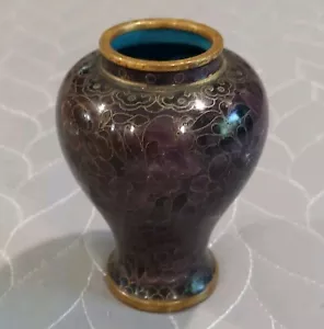 Chinese Cloisonne Burgundy Floral Gold Vase Approx. 3.75” Vintage - Picture 1 of 10