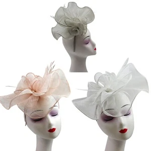 Ruffles Trimmed Edge Sinamy Feather Fascinator Wedding Royal Ascot Clip Band - Picture 1 of 11