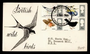DR WHO 1966 GB FDC WILD BIRDS CACHET BLOCK k95127 - Picture 1 of 2