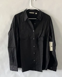 Sunny Leigh 100% Lyocell Shirt Womens L Black Button Down Long Sleeve Collared - Picture 1 of 8