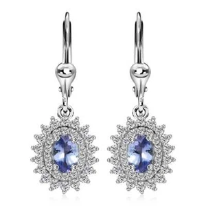GORGEOUS!! 2.00ctw Tanzanite and Zircon Lever Back Earrings Rhodium Plated - Picture 1 of 5