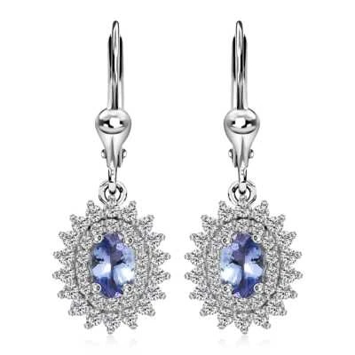 GORGEOUS!! 2.00ctw Tanzanite and Zircon Lever Back Earrings Rhodium Plated - Image 1 of 4