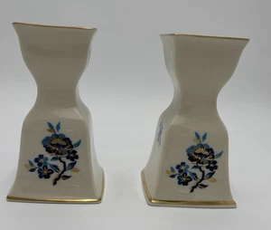 Vintage LENOX Bone China  PAGODA Blue Flowers  Pair ~5 1/4" Candlesticks MIUSA - Picture 1 of 11