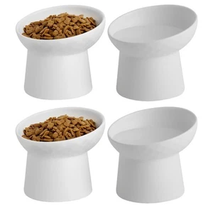 4Pcs Small Ceramic Raised Cat Bowls Tilted Elevated Food or Water Bowls Stress F - Picture 1 of 5