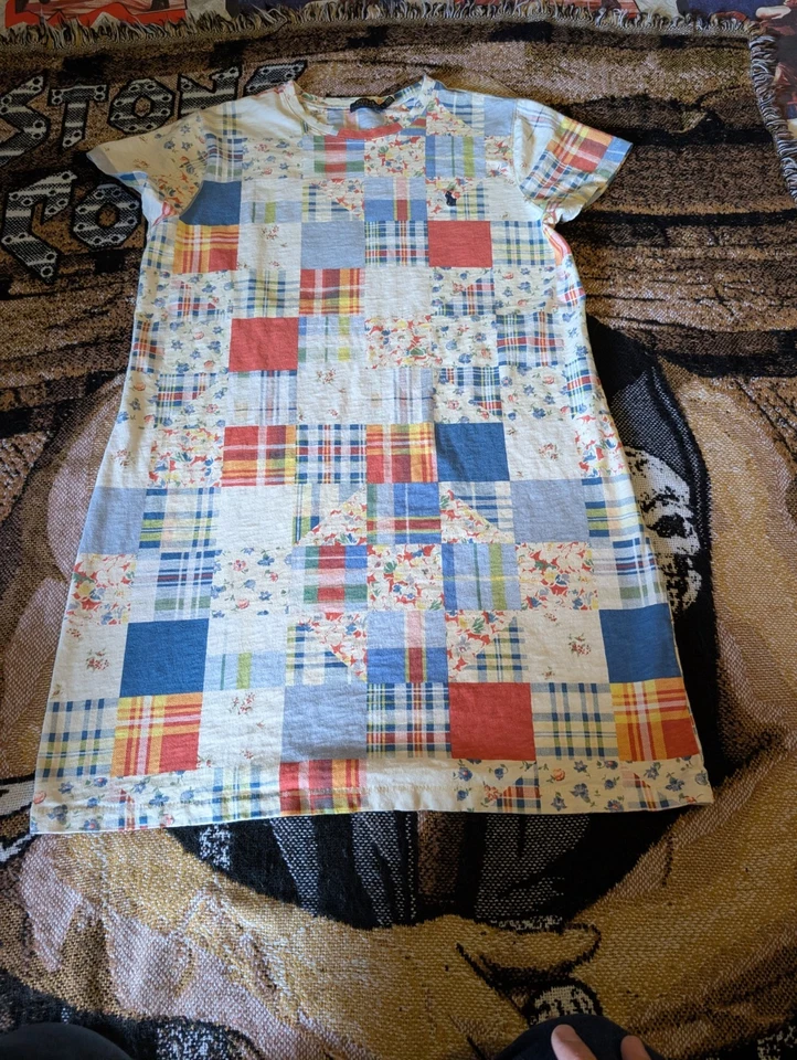 polo ralph lauren women dress Large shirt picnic patch blue cotton - Image 1 of 4