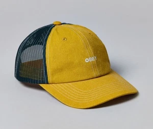 Sombrero de camionero OBEY con logotipo audaz tinte de pigmento de 6 paneles nuevo con etiquetas gorra ajustable de malla con cierre a presión - Imagen 1 de 11
