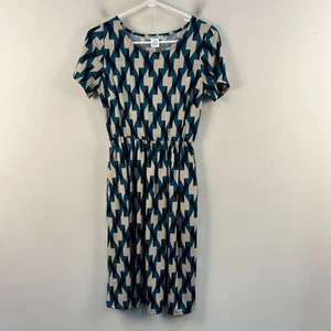 Honey Lace Womens XS Dress Blue Black Geometric S/S A Line Knit Pullover 17301 - Picture 1 of 9