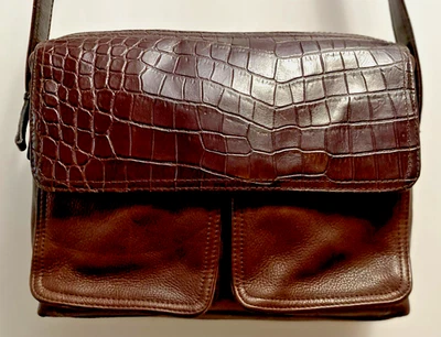 Bolsa tiracolo vintage Tignanello marrom couro macio e marrom aba de crocodilo *limpa* - Imagem 1 de 4