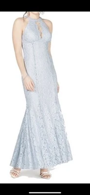 Vestido Largo de Noche Brillo Encaje Fiesta Baile de graduación Vestido AZUL HIELO Talla 4 Foto 1 de 4