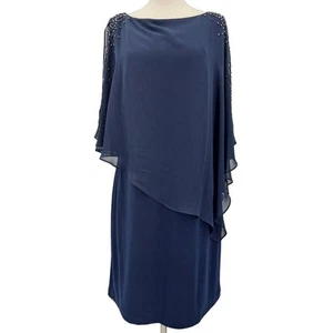 X BY XSCAPE SZ 14 XL Navy Capelet Sheath Cocktail Party Evening Dress NWT B29 - Picture 1 of 9