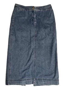 Lauren Ralph Lauren Denim Maxi Long Skirt Womens 14 Blue Sailor Buttons Pockets - Picture 1 of 9