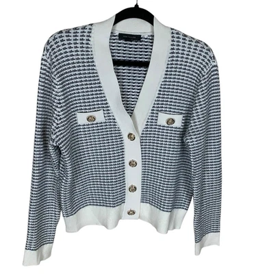 Cárdigan para mujer Ann Taylor con ribete en contraste a rayas manga larga botón delantero pequeño Foto 1 de 4