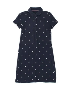 TOMMY HILFIGER Womens Abstract Pattern Polo Dress UK 6 XS Navy Blue Cotton CB06 - Picture 1 of 3