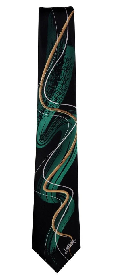Corbata abstracta de diseñador Jerry Garcia para hombre - negra y verde - nueva con etiquetas Foto 1 de 1