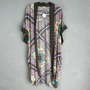 Oddi plus size 2XL long kimono patchwork purple multicolor boho lightweight NEW - Picture 1 of 13