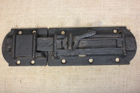 Old House Shutter Latch Rustic Slide Bolt 8 3/4” Vintage Black Paint Iron 1860’s Cover