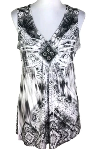 VTG Y2K Babydoll Dark Fairy Whimsigoth Tribal Crystal Beaded Bling Tank XS - Picture 1 of 9
