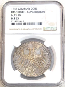 1848 Germany Frankfurt 2GUL Constitution May 18 NGC MS63 Gorgeous Colour #A279 - Picture 1 of 4