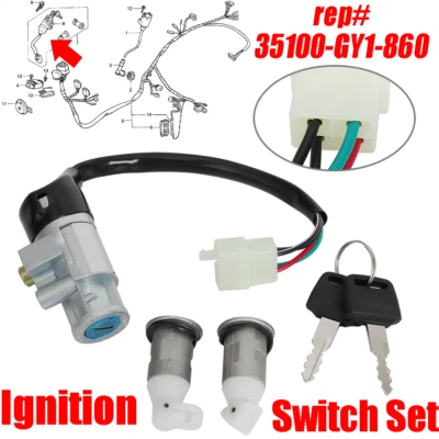 Juego de interruptores de encendido para Honda Elite50 (SA50) S,SR,LX (1988-2001) # 35100-GY1-860 Foto 1 de 4