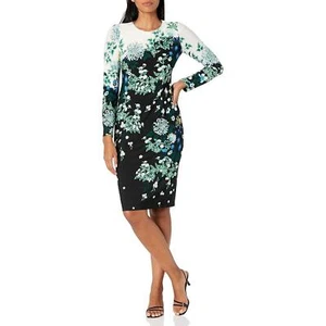 Maggy London Damen schwarz neuwertig Blumen Langarm Jersey Midikleid Gr. US 4 - Bild 1 von 13