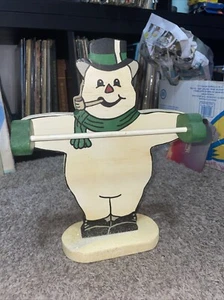 Wooden Hand Painted Snowman Hand Towel or Candy Cane Holder Christmas Winter (AE - Picture 1 of 5