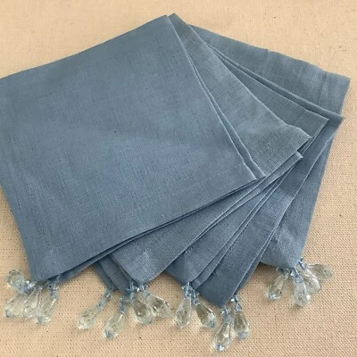 Pottery Barn 100% Linen Blue Napkins Beaded Set of Four 10”x 10” - Image 1 of 4